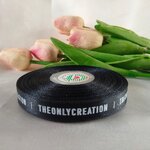 ป้ายคอเสื้อ เนื้อริบบิ้นซาติน 1.3 ซม. ริบบิ้นสีดำ 2 พิมพ์ ขาว 1 ม้วน