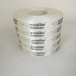 ป้ายคอเสื้อ เนื้อริบบิ้นซาติน 1.3 ซม. ริบบิ้นสีครีม S-2 พิมพ์ดำ5 ม้วน