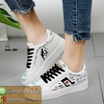 รองเท้าผ้าใบ หนัง PU Flashion แบ๊วๆสไตล์เกาหลี (ขาว)