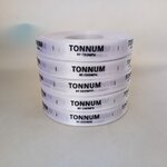 ป้ายคอเสื้อ เนื้อริบบิ้นซาติน 1.3 ซม. ริบบิ้นสีขาว 1 พิมพ์ดำ 5 ม้วน