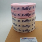 ป้ายคอเสื้อ เนื้อริบบิ้นซาติน 2.0 ซม. คละสี พิมพ์ม่วง 5 ม้วน