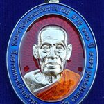 เหรียญหลวงพ่อพัฒน์ ปุญญกาโม วัดห้วยด้วน รุ่นเฮง ทวี ทรัพย์ จัดสร้างปี 2564 (รายการที่ 11) เนื้ออัลปาก้าลงยาขอบน้ำเงิน พื้นสีแดง หมายเลข 8