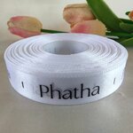 ป้ายคอเสื้อ เนื้อริบบิ้นซาติน 2.0 ซม. ริบบิ้นสีขาว 1 พิมพ์ดำ 1 ม้วน