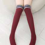 ถุงเท้ายาวเด็กผู้หญิงสีแดงเข้ม สไตล์เกาหลี ผ้ายืดนุ่มสวย เลือกความยาวตามขนาดที่ต้องการ