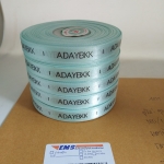 ป้ายคอเสื้อ เนื้อริบบิ้นซาติน 1.3 ซม. ริบบิ้นสีฟ้า พิมพ์ดำ