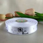 ป้ายคอเสื้อ เนื้อริบบิ้นซาติน 2.0 ซม. ริบบิ้นสีขาว 1 พิมพ์ดำ 1 ม้วน