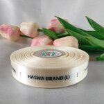 ป้ายคอเสื้อ เนื้อริบบิ้นซาติน 2 ซม. ริบบิ้นสีครีม S-2 พิมพ์ดำ 1 ม้วน