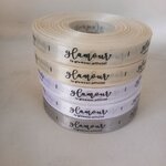 ป้ายคอเสื้อ เนื้อริบบิ้นซาติน 1.3 ซม. ริบบิ้นคละสี พิมพ์ดำ 5 ม้วน