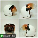 🔥หมวกกันน็อควินเทจ คลาสสิค สีขาวเงา พร้อมชิวยกได้