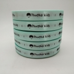 ป้ายคอเสื้อ เนื้อริบบิ้นซาติน 1.3 ซม. ริบบิ้นสีฟ้าอ่อน 11 พิมพ์ดำ 5 ม้วน