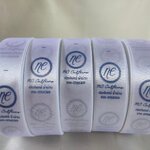 ป้ายคอเสื้อ เนื้อริบบิ้นซาติน 2.5 ซม. ริบบิ้นสีขาว 1 พิมพ์น้ำเงิน 5 ม้วน