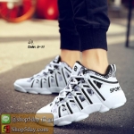 รองเท้าผ้าใบ + PU ทรง SPORT สุดชิค (ขาว-ดำ)