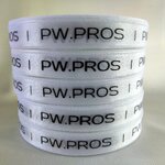 ป้ายคอเสื้อ เนื้อริบบิ้นซาติน 1.3 ซม. ริบบิ้นสีขาว พิมพ์ดำ5 ม้วน