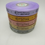 ป้ายคอเสื้อ เนื้อริบบิ้นซาติน 1.3 ซม. ริบบิ้นคละสี พิมพ์ดำ 5 ม้วน