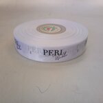 ป้ายคอเสื้อ เนื้อริบบิ้นซาติน 2.0 ซม. ริบบิ้นสีขาว 1 พิมพ์ดำ 1 ม้วน