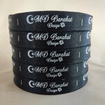 ป้ายคอเสื้อ เนื้อริบบิ้นซาติน 1.3 ซม. ริบบิ้นสีดำ 2 พิมพ์ ขาว 5 ม้วน