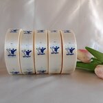 ป้ายคอเสื้อ เนื้อริบบิ้นซาติน 2.5 ซม. ริบบิ้นสีครีม s-2 พิมพ์น้ำเงิน 5 ม้วน