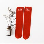 ถุงเท้ายาวเด็กผู้หญิงสีแดง (สีแดงออกส้มอิฐ)ถุงเท้าแฟชั่นเกาหลี แบบฟรีไซส์