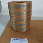 ป้ายคอเสื้อ เนื้อริบบิ้นซาติน 2.0 ซม. ริบบิ้นทอง 103 พิมพ์ฟ้า 5 ม้วน