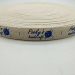 ป้ายคอเสื้อ เนื้อคอตต้อนก้างปลา 2.0 ซม.พิมพ์น้ำเงิน 1 ม้วน