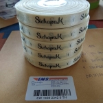 ป้ายคอเสื้อ เนื้อริบบิ้นซาติน 1.3 ซม. ริบบิ้นสีครีม S-2 พิมพ์ดำ 5 ม้วน