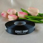 ป้ายคอเสื้อ เนื้อริบบิ้นซาติน 1.3 ซม. ริบบิ้นสีดำ 2 พิมพ์ ขาว 1 ม้วน