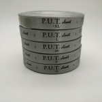 ป้ายคอเสื้อ เนื้อริบบิ้นซาติน 1.3 ซม. ริบบิ้นสีเทา 67 พิมพ์ดำ 5 ม้วน