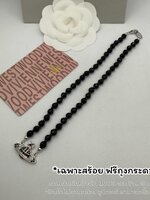 VIVIENNE WESTWOOD Orb Black Stone Choker Necklace สร้อยหินดำ วิเวียน อะไหล่เงิน งานปั๊ม โลโก้จี้ดาวเสาร์ คริสตัสสีดำ