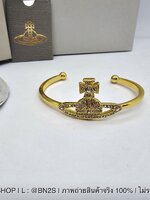 สีทอง | Vivienne Westwood Grace Bas Relief Open Bangle กำไลข้อมือวิเวียน จี้ดาวเสาร์ฝังเพชร งานสวย ประไซส์ได้เอง