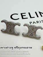 สีเงิน | CELINE TRIOMPHE STUDS EARRINGS ต่างหูสตั๊ดซีลีน หน้าเพชร งานจี้สตั๊ดตัวใหญ่ งานสวย เกรดดี