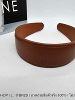 สีน้ำตาล | CELINE Cuir Headband in Calfskin Leather ที่คาดผมลายปัม CL งานหนังสีน้ำตาล งานปั๊ม หนังนุ่มมือมาก ถ่ายจากสินค้าจริง