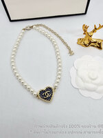 [ออริ] สร้อยคอ Chanel CC Heart Denim & Pearls Bracelet Blue/White Gold Hardware สร้อยคอไข่มุก จี้หัวใจน้ำเงิน