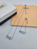 MIU MIU Crystal-embellished Logo Necklace / Bracelet สร้อยคอ แขน มิว มิว ประดับโลโก้ MIU ฝังคริสตัล ด้านหลังปั๊มโลโก้