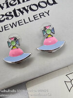Vivienne Westwood ต่างหูวิเวียน จี้ดาวเสาร์ ลงสีพลาสเทล น่ารัก สไตล์เกาหลี ด้านหลังปั๊มโลโก้ ไม่รวมกล่อง