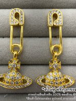 อะไหล่ทอง | Vivienne Westwood Lucrece Earrings ต่างหูวิเวียน รุ่นเข็มกลัด ห้อยจี้ดาวเสาร์ งานออริ สวยสุด