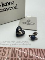 สีดำ | Vivienne Westwood Thomasina Mother of Pearl Stud Earrings ต่างหูวิเวียน จี้หัวใจสีขาว ประดับโลโก้ดาวเสาร์ งานปั๊ม สวยเลย รับประกัน ราคา 129฿ ไม่รวมกล่อง สำเนา