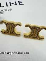 สีทอง | CELINE TRIOMPHE STUDS EARRINGS ต่างหูสตั๊ดซีลีน หน้าเพชร งานจี้สตั๊ดตัวใหญ่ งานสวย เกรดดี