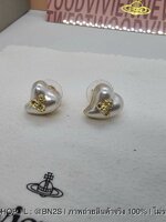 ต่างหู | Vivienne Westwood Heart Pearl ชุดสร้อยคอ ต่างหู รูปหัวใจ ประดับโลโก้วิเวียนสีทองแบบเล็ก