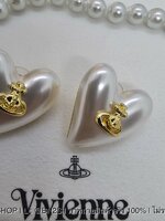 ต่างหู | Vivienne Westwood Heart Pearl ชุดสร้อยคอ ต่างหู รูปหัวใจ ประดับโลโก้วิเวียนสีทอง งานสวย