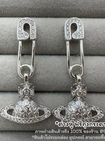 อะไหล่เงิน | Vivienne Westwood Lucrece Earrings ต่างหูวิเวียน รุ่นเข็มกลัด ห้อยจี้ดาวเสาร์ งานออริ สวยสุด