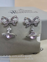 ต่างหู | Vivienne Westwood OCTAVIE สร้อยคอ ต่างหู วิเวียน ทรงโบว์ประดับคริสตัล พร้อมจี้ดาวเสาร์ เพชรชมพู ชนช๊อป งานสวย ไม่รวมกล่อง อุปกรณ์