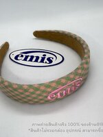 สีชมพู | 3 สีใหม่ 🌈ที่คาดผมอีมีส แบรนด์เกาหลี EM Gingham Check Hairband ลายตาราง ปั๊กโลโก้ E M I S รุ่นใหม่ชนช๊อป พร้อมส่งในไทย ไม่มีกล่อง อุปกรณ์ สำเนา