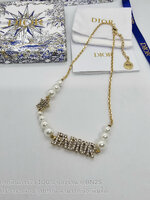 [ออริ] J'Adior Star Choker Chain Necklace Metal with Crystals and Faux Pearls สร้อยคอประดับไข่มุก โชว์โลโก้พร้อมคริสตัล เกรด ออริ 1:1 ฟรีถุงกระดาษ / ซองซิปล็อค