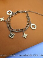 สร้อยข้อมือสายโซ่ 2 ชั้น ห้อยจี้ชาร์ม ลาย LV Monogram