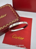 สีเงิน | กำไลคาเทีย CARTIER LOVE BRACELET WITH DIAMONDS ขนาด 4/6 มม. สีเงิน ทอง พิงค์โกลด์ กำไลสลับเพชร รุ่น เลิฟ งานสวย ปั๊มด้า =