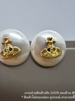 สีทอง | Vivienne Westwood Women's White Emmylou Earrings ต่างหูไข่มุกกลม ประดับจี้วิเวียน อะไหล่เงิน ทอง แป้นกลมงานสวย น่ารัก ขนาด 2 ซม. ไม่รวมกล่อง อุปกรณ์