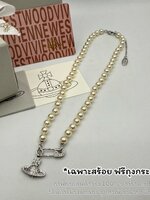 สีเงิน | (ORI) Vivienne Westwood Lucrece Pearl Necklace สร้อยคอไข่มุก วีเวียน เวสวู๊ด จี้ดาวเสาร์ประดับคริสตัล เข็มกลัด ความยาว 40 ซม. ปรับเพิ่มได้ 5 ซม. ไม่รวมกล่อง Free ถุงกระดาษ ซองซิปล็อคแบรนด์