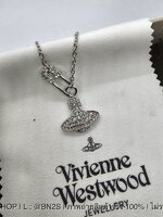 สีเงิน | Vivienne Westwood Lucrece Pin Necklace สร้อยคอแฟชั่นสายโซ่ จี้เข็มกลัดดาวเสาร์