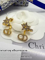 (ORI) CD Clair D Lune Earrings Gold-Finish Metal and White Crystals มาใหม่ต่างหูรูปเกลียว สีทอง ประดับคริสตัล จี้ CD ฟรีถุงกระดาษ ซองซิปล็อค