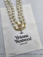 สีทอง | Vivienne Westwood Graziella embellished choker สร้อยคอโชกเกอร์ ไข่มุกสองเส้น อะไหล่เงินทอง จี้ดาวเสาร์ระกบแม่เหล็ก